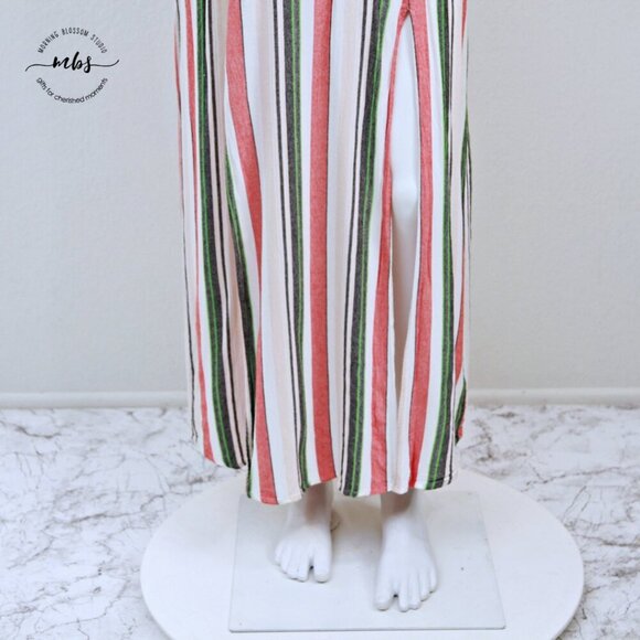 En Crème Spaghetti Strap Striped Duo Slits Slip Maxi Dress Multicolors Women M - Picture 5 of 10